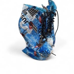 Unique Blue Graphic Ankle Boots